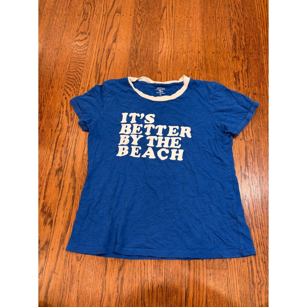 J.Crew Womens Blue Its Better By The Beach Graphic Ringer T-Shirt Small